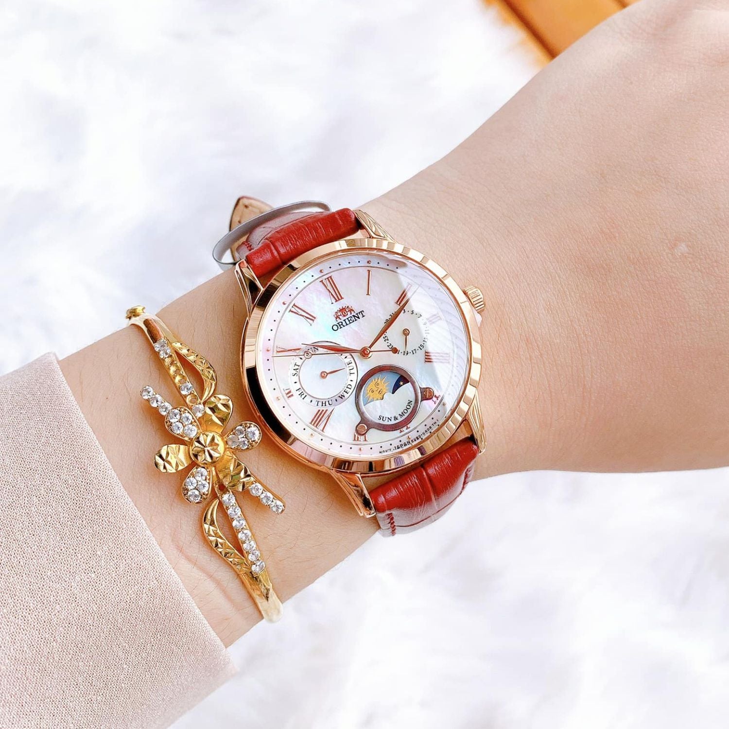 Orient Sun and Moon Open Heart Ladies Watch