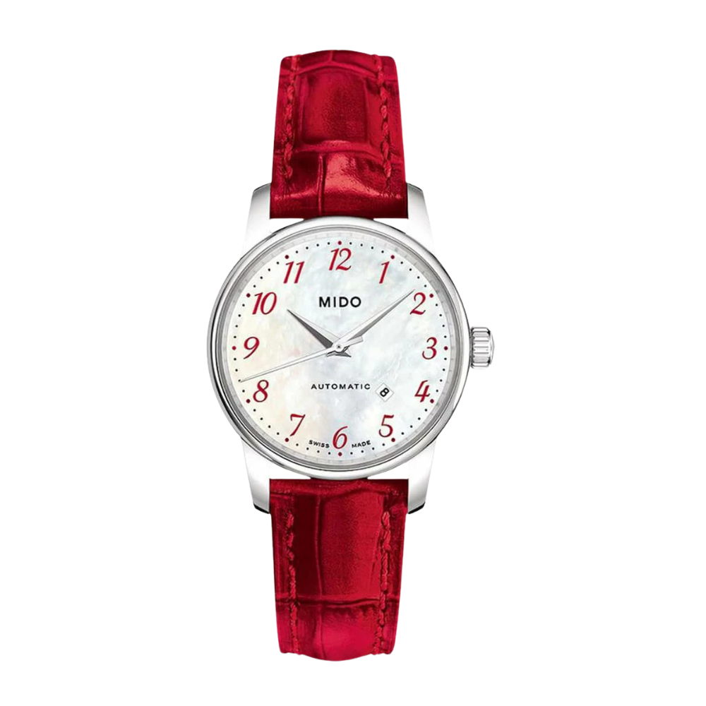 Mido Baroncelli Mother of Pearl Red Ladies Watch 29mm