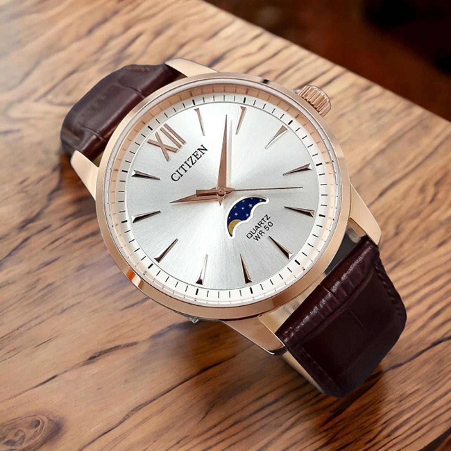 Citizen Silver Moonphase Quartz Rose Gold 42mm