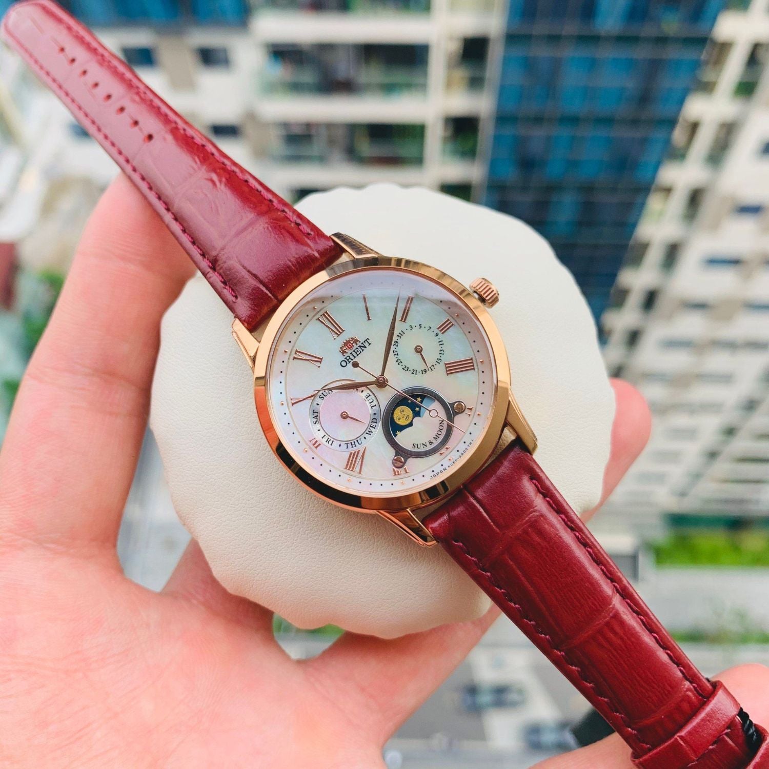 Orient Sun and Moon Open Heart Ladies Watch